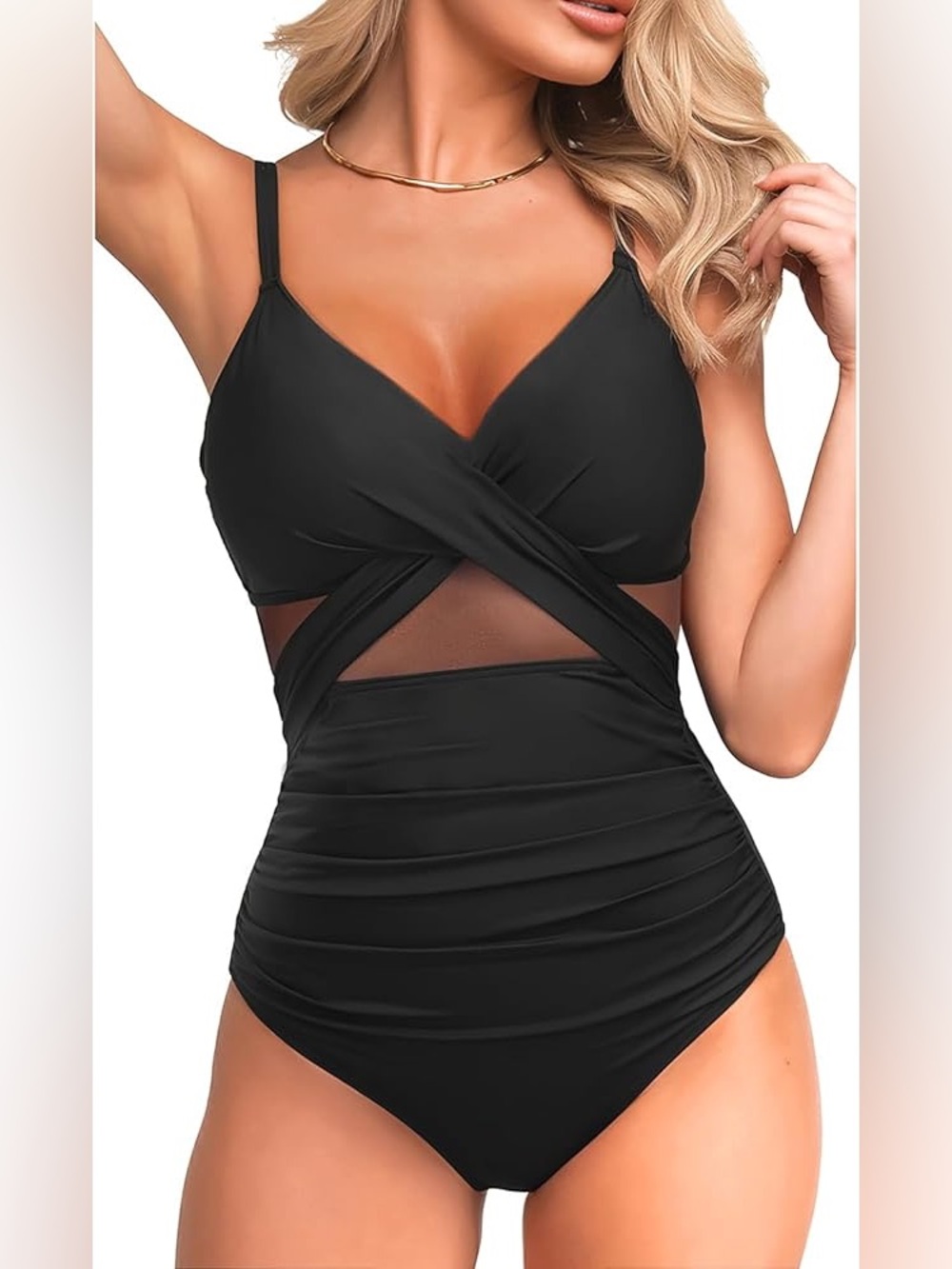 Tempt Me  Tummy Control Bathing Suits Cutout Mesh Front Cross Swimwear size xxl